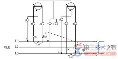三相有功电度表经电流互感器的接线图2