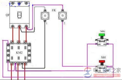 交流接触器220V线圈控制380V电机的接线图
