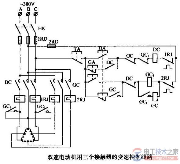 双速电机控制电路与接线图