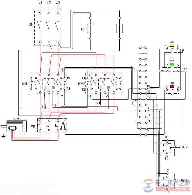 电动机自动往返运行控制接线图