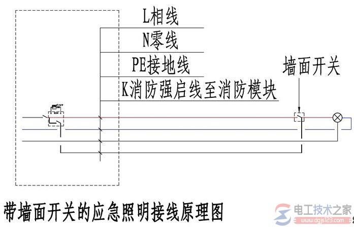 带墙面开关应急照明接线原理图