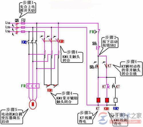 自耦降压启动的实物接线图