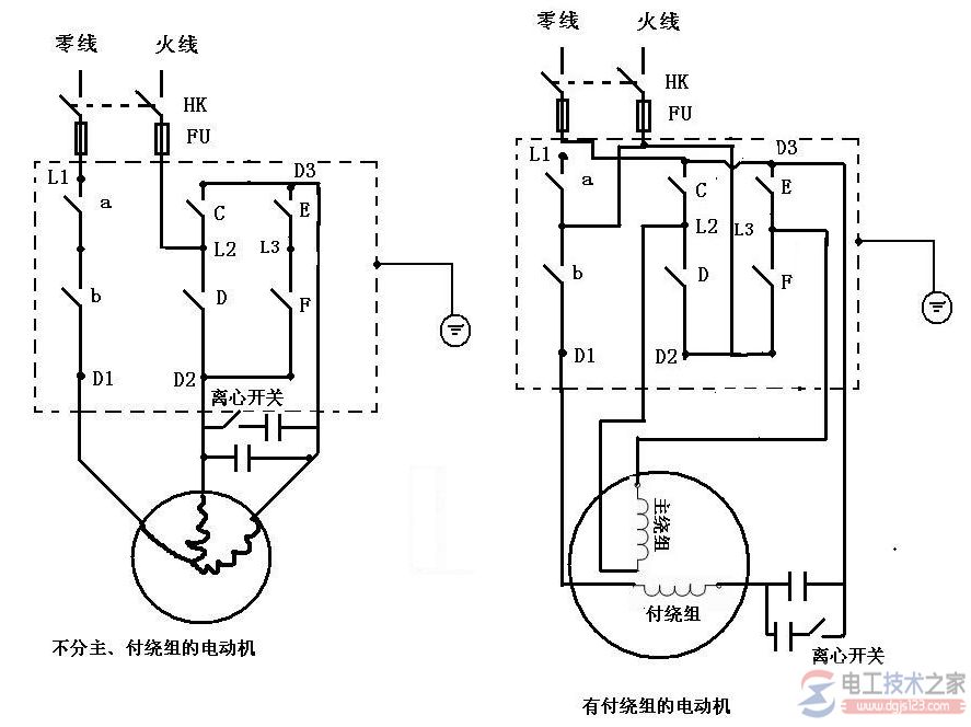 单相双值电容电机的接线图2