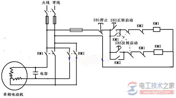 220V的交流接触器电机单向接线图