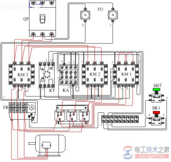 自耦变压器减压起动的实物接线图