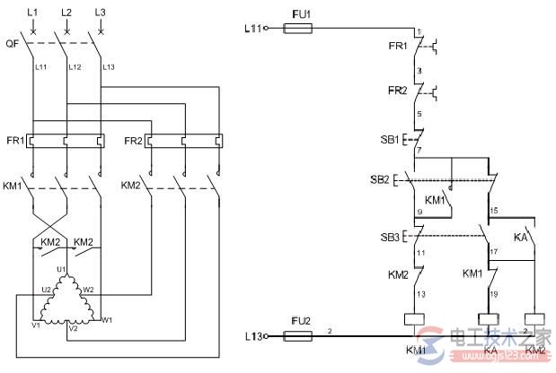交流接触器控制的双速电动机电气原理图1