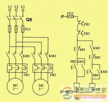 两台电动机顺序起动控制线路图