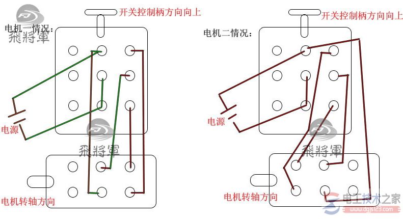 220v两相倒顺开关接线图1