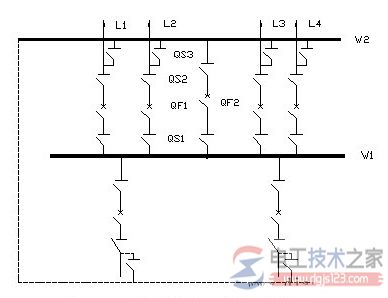 单母线分段带旁路接线示意图