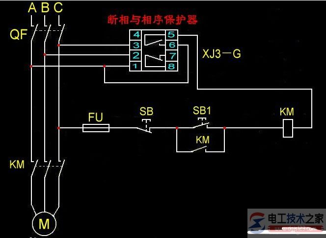 相序保护器的接线图1