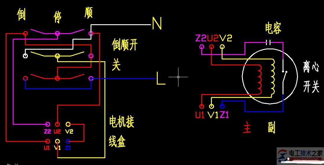 单相电机正反转的接线图7