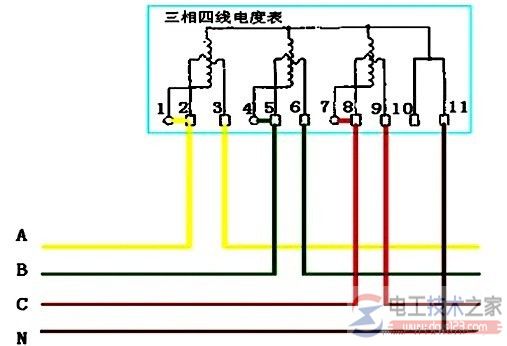 三相四线式电度表接线方式