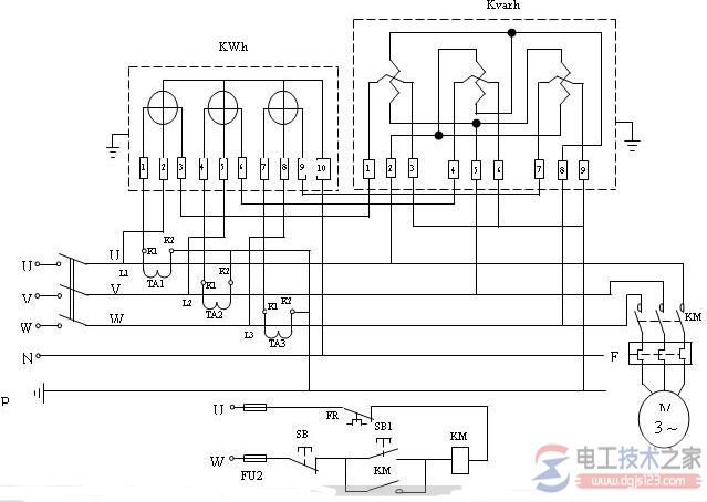有功、无功电度表的联合接线图