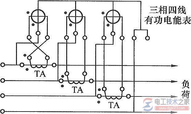 三相四线电能表的接线图