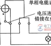 单相电能表表内电压连接片错接在电流线圈负荷端的接线图