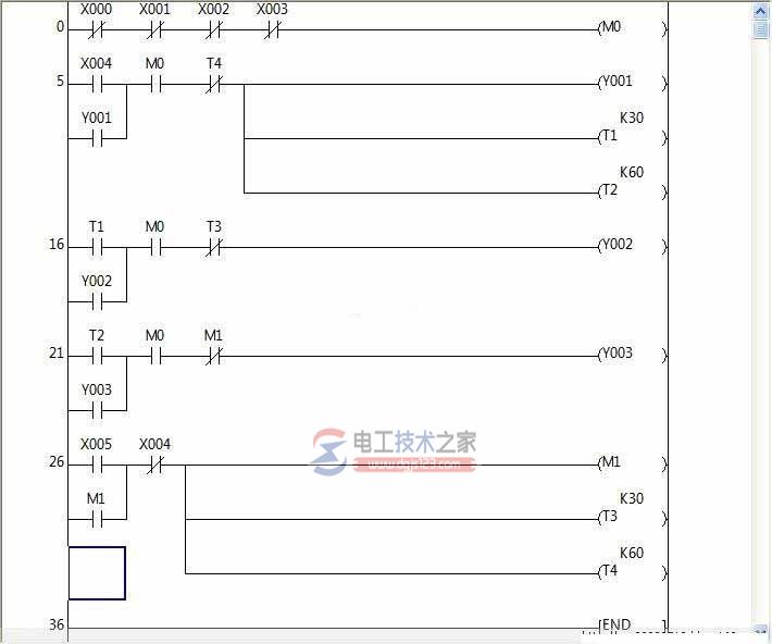 一个传送带顺序启动与停止的梯形图