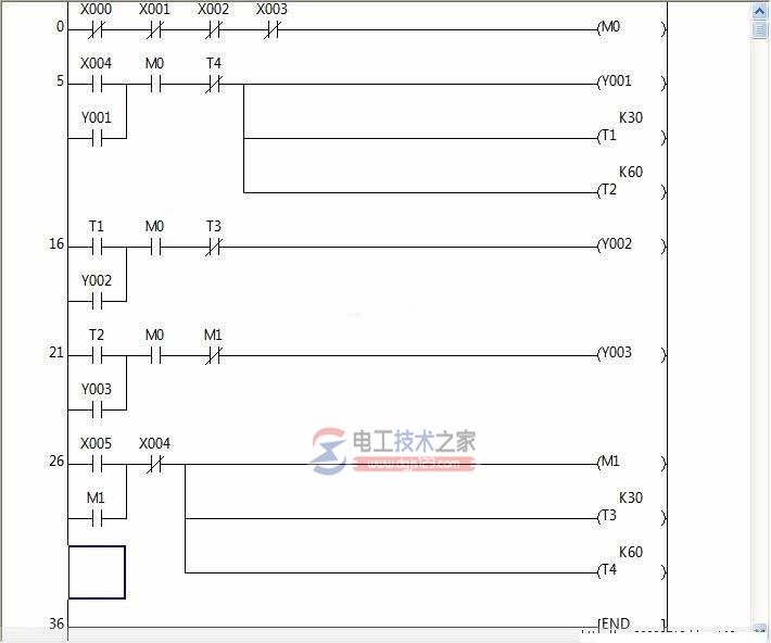 一个传送带顺序启动与停止的梯形图