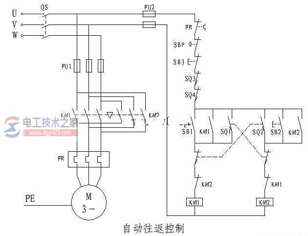 自动往返控制的plc程序梯形图与电路图