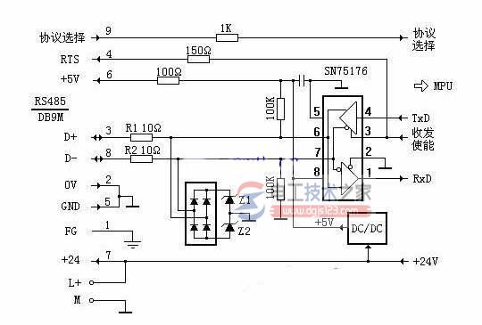 西门子s7 200plc S485接口电路原理图