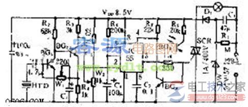 555声光控制延时节能电灯电路图1