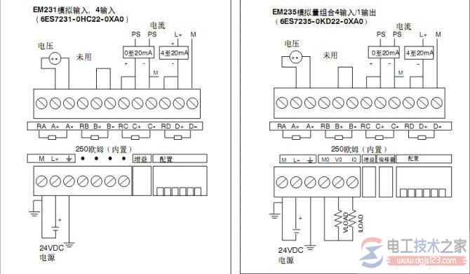 模拟量传感器与plc模拟量模块的接线