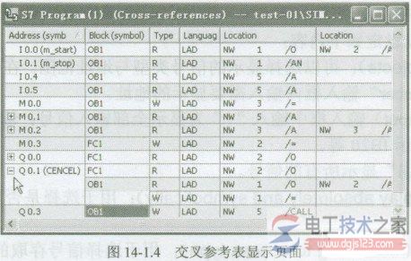 交叉参考表显示