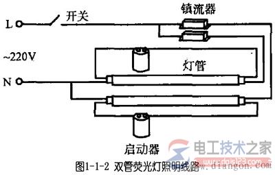 双管荧光灯照明线路