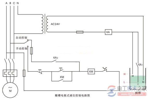 酸槽电极式液位控制电路 