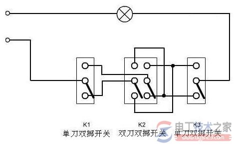 三个开关控制一个灯的线路图