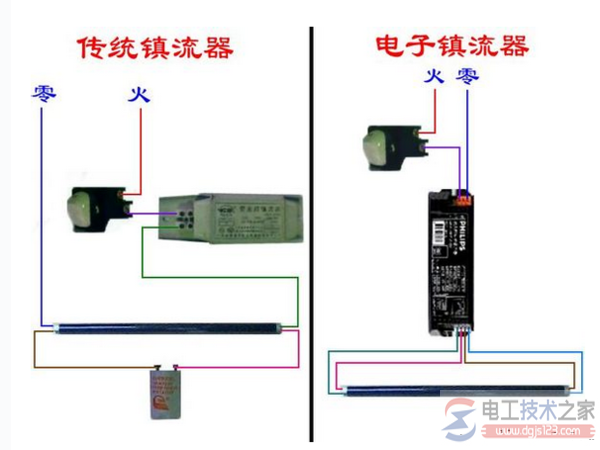 电感镇流器与电子整流器的接线图