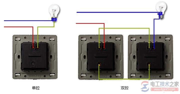 单开双控开关的接线图2