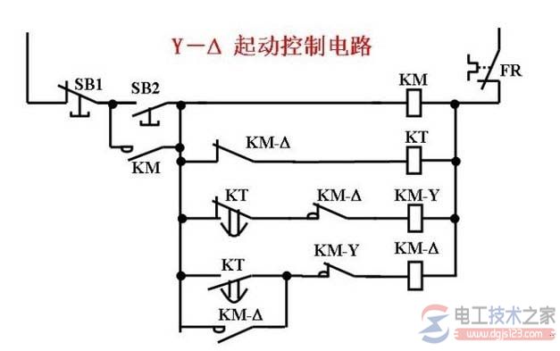 电机星三角降压启动的控制电路图