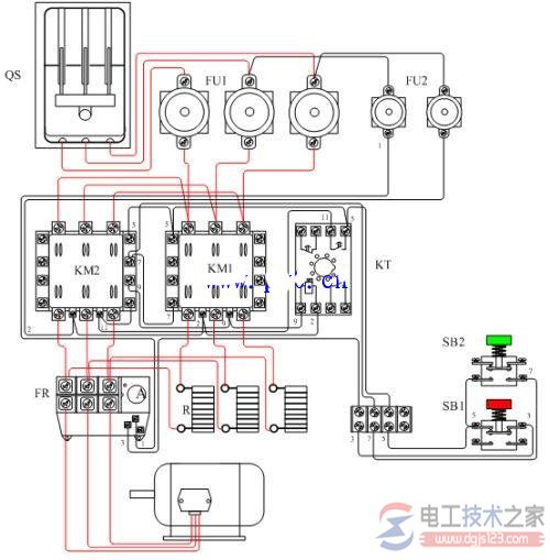 电动机定子串电阻降压启动电路图