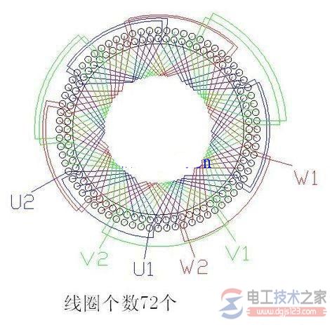 72槽6极三相异步电动机步线接线图