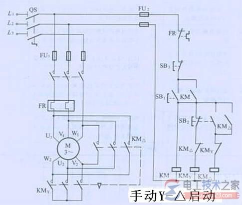 接触器控制星三角降压启动电路图