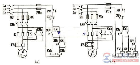 三相电动机串电阻降压启动的控制线路图