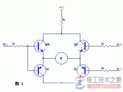 3V供电微型直流电机正反转与停止控制电路