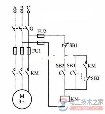 电动机自锁单向持续运转与点动运转的电路图