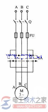 旋转开关控制电动机正反转接线图