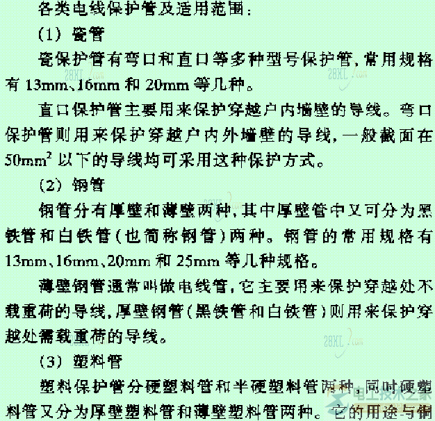 照明线路电线保护管的安装