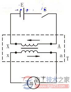 直流法测定单相变压器极性的接线图