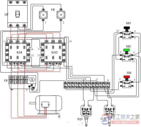 电动机可逆带限位控制电路