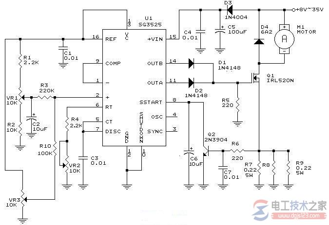 SG3525 PWM直流电动机控制器电路
