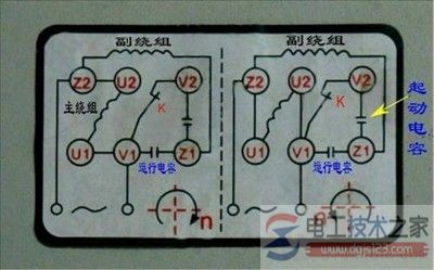 倒顺开关控制单相电动机正反转的电路图