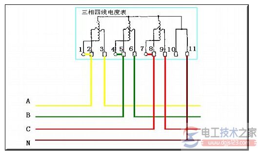 三相四线电度表的接线