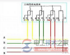 三相四线电度表的接线