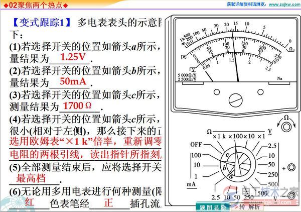 多用电表读数方法