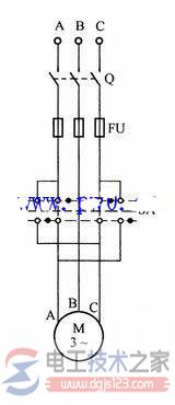 旋转开关控制电动机正反转接线图