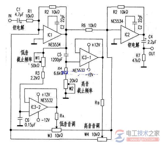 NE5532制作音调控制电路原理图