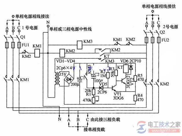 双路三相备用电源自投电路图